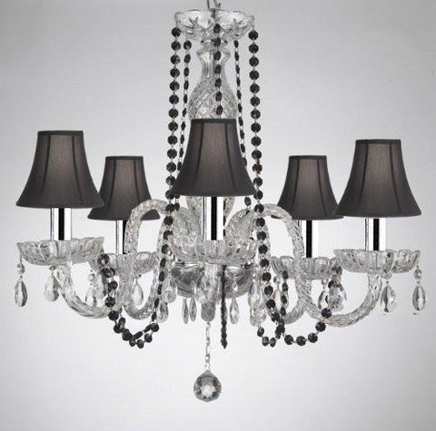 CRYSTAL CHANDELIER CHANDELIERS LIGHTING WITH BLACK COLOR CRYSTAL AND SHADES W/CHROME SLEEVES! - A46-B43/BLACKB1/BLACKSHADES/384/5