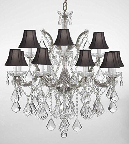 Swarovski Crystal Trimmed Chandelier Chandelier Lighting With Black Shades H30" X W28" - A500-Blackshades/Silver/B7/21532/12+1Sw