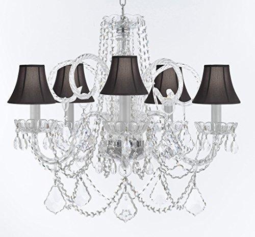 Murano Venetian Style Chandelier Crystal Lights Fixture Pendant Ceiling Lamp for Dining Room, Bedroom, Entryway , Living Room with Large, Luxe, Diamond Cut Crystals! H25" X W24" w/ Black Shades - A46-CS/BLACKSHADES/B94/B89/385/5DC