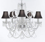 Swarovski Crystal Trimmed Murano Venetian Style Chandelier Crystal Lights Fixture Pendant Ceiling Lamp for Dining Room, Bedroom, Entryway - W/Large, Luxe Crystals! H25" X W24" w/ Black Shades - A46-CS/BLACKSHADES/B94/B89/385/5SW