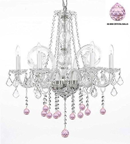 Crystal Chandelier Chandeliers Lighting With Pink Crystal Balls H25" X W24" - G46-B76/385/5