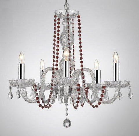 CRYSTAL CHANDELIER CHANDELIERS LIGHTING WITH RED COLOR CRYSTAL W/CHROME SLEEVES! - A46-B43/REDB1/384/5