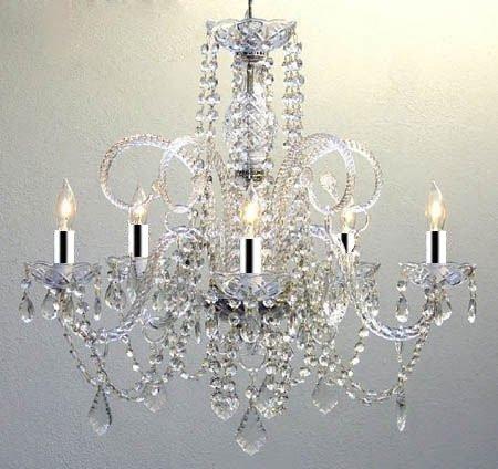 SET OF 10 LARGE CRYSTAL CHANDELIERS LIGHTING W/CHROME SLEEVES! - EACH ONE IS 24" X 25" - SET OF 10 - A46-B43/385/5-SET OF 10