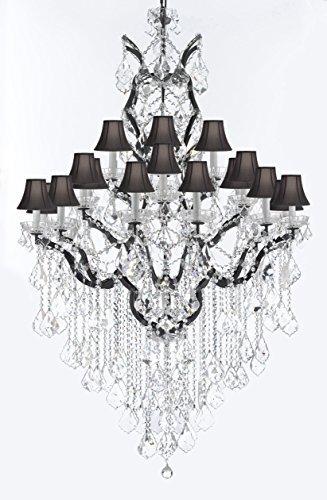 19th C. Baroque Iron & Crystal Chandelier Lighting H 64" W 41" - Dressed With Large, Luxe Crystals! Good for Dining room, Foyer, Entryway, Living Room, Family Room! w/ Black Shades - G83-B12/B89/996/25DC-BlackShades