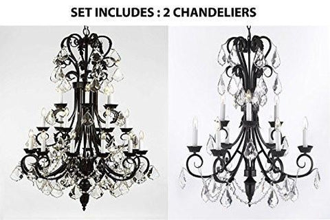 Set Of 2 - 1-Wrought Iron Chandelier 50" Inches Tall With Crystal H50" X W30" And 1-Wrought Iron Empress Crystal (Tm) Chandelier 30" Inches Tall With Crystal H 30" X W 26" - 1Ea-B12//724/24+1Ea-B12/724/6+3