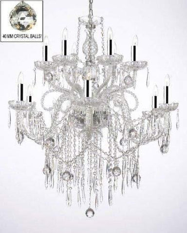 ALL CRYSTAL CHANDELIER LIGHTING CHANDELIERS W/ 40MM CRYSTAL BALLS & CRYSTAL ICICLES W/CHROME SLEEVES - A46-B43/B29/3/385/6+6