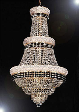 French Empire Crystal Chandelier Chandeliers Lighting Trimmed with Jet Black Crystal! Good for Dining Room, Foyer, Entryway, Family Room and More! H50" X W30" - G93-B79/CG/448/21