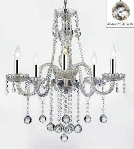 Authentic All Crystal Chandeliers Lighting Chandeliers with Crystal Balls W/Chrome Sleeves! H27" X W24" - G46-B43/B6/384/5