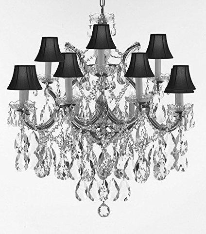 Maria Theresa Chandelier Lights Fixture Pendant Ceiling Lamp Dressed With Large Luxe Diamond Cut Crystals H30" X W28" - Good For Dining Room Foyer Entryway Living Room And More W/Black Shades - F83-B90/Blackshades/Cs/21532/12+1Dc