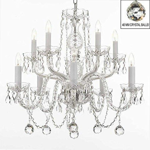 Swarovski Crystal Trimmed Chandelier All Crystal Chandelier With 40Mm Crystal Balls Swag Plug In-Chandelier W/ 14' Feet Of Hanging Chain And Wire - A46-B15/B6/Cs/1122/5+5 Sw