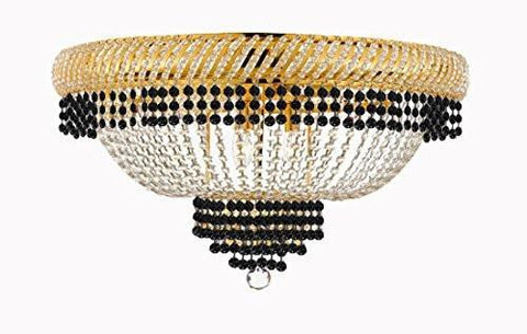 Flush French Empire Crystal Chandelier Lighting Trimmed With Jet Black Crystal Good For Dining Room Foyer Entryway Family Room And More H18" X W27" - F93-B79/Cg/Flush/448/12