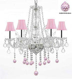 Crystal Chandelier Chandeliers Lighting with Pink Crystal Balls and Pink Shades w/Chrome Sleeves H25" x W24" - G46-B43/PINKSHADES/B76/385/5