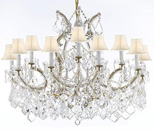 Maria Theresa Chandelier Crystal Lighting Chandeliers Lights Fixture Pendant Ceiling Lamp For Dining Room Entryway Living Room With Large Luxe Diamond Cut Crystals H28" X W37" - A83-B89/Whiteshades/21510/15+1Dc