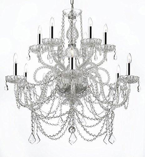 MURANO VENETIAN STYLE ALL-CRYSTAL CHANDELIER W/CHROME SLEEVES! - A46-B43/SILVER/4/385/6+6