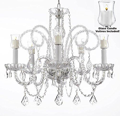 Crystal Chandelier W/ Candle Votives H25" X W24"- For Indoor / Outdoor Use Great For Outdoor Events Hang From Trees / Gazebo / Pergola / Porch / Patio / Tent - A46-B31/385/5