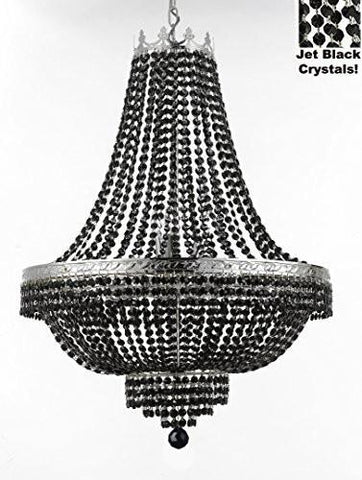 French Empire Crystal Chandelier Lighting - Dressed With Jet Black Color Crystals Great For A Dining Room Entryway Foyer Living Room H30" X W24" - F93-B80/Cs/870/9