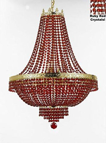 French Empire Crystal Chandelier Lighting - Dressed With Ruby Red Color Crystals Great For A Dining Room Entryway Foyer Living Room H30" X W24" - F93-B81/Cg/870/9
