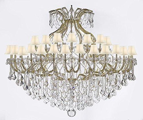 Maria Theresa Crystal Chandelier With Shade H 60&quot; W 72&quot; Trimmed With Spectratm Crystal - Reliable Crystal Quality By Swarovski - Cjd-Sc/Whiteshadecg/2181/72Sw