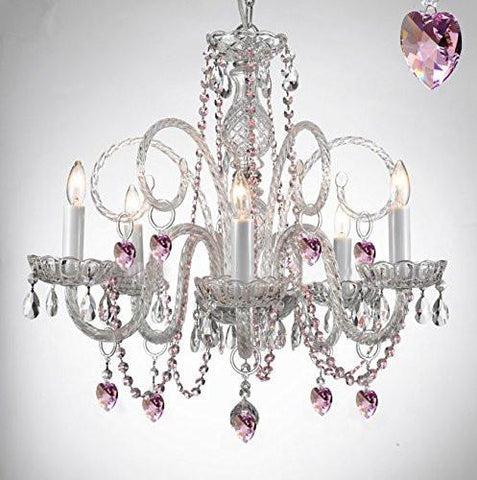 Empress Crystal (Tm) Chandelier Lighting With Color Crystal Swag Plug In-Chandelier W/ 14' Feet Of Hanging Chain And Wire - A46-B15/B41/385/5