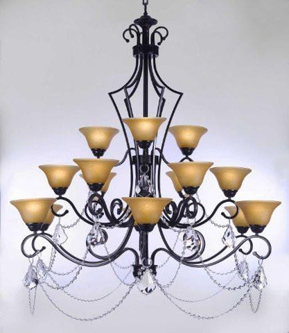 Wrought Iron Chandelier With Crystal H51" X W49" - Perfect For An Entryway Or Foyer - G7-B12/451/15