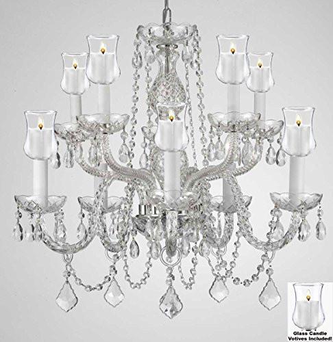 Crystal Chandelier W/ Candle Votives H25" X W24"- For Indoor / Outdoor Use Great For Outdoor Events Hang From Trees / Gazebo / Pergola / Porch / Patio / Tent - G46-B31/Cs/1122/5+5