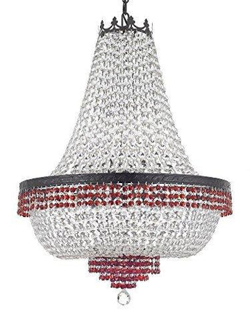French Empire Crystal Chandelier Chandeliers Lighting Trimmed with Ruby Red Crystal With Dark Antique Finish! H36" X W30" Good for Dining Room, Foyer, Entryway, Family Room and More! - F93-B75/CB/870/14