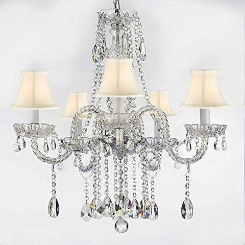Authentic All Crystal Chandeliers Lighting Empress Crystal (Tm) Chandeliers With White Shades H27" X W24" - G46-Whiteshades/B14/384/5
