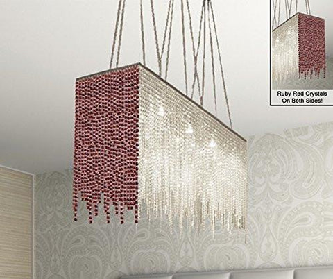 10 Light Modern / Contemporary Dining Room Chandelier Rectangular Chandeliers Lighting Dressed With Ruby Red Crystal 28" X 36" - G902-B75/1114/10