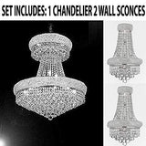 Set of 3-1 French Empire Crystal Chandelier Chandeliers H32 X W30 and 2 Empire Empress Crystal (Tm) Wall Sconce Lighting W 12" H 17" - B92/CS/541/24 + C121-1800W12SC