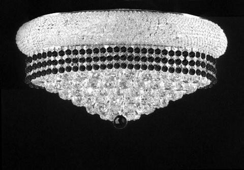 Flush French Empire Crystal Chandelier Lighting Trimmed With Jet Black Crystal Good For Dining Room Foyer Entryway Family Room And More H15" X W24" - F93-B79/Silver/Flush/542/15