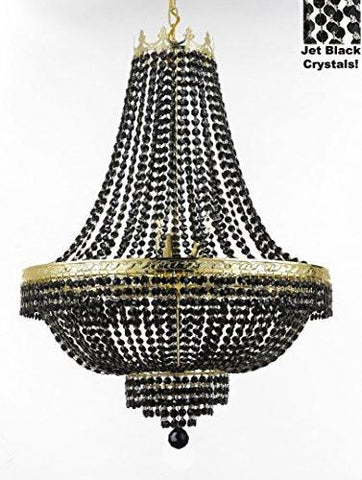 French Empire Crystal Chandelier Lighting - Dressed With Jet Black Color Crystals Great For A Dining Room Entryway Foyer Living Room H36" X W30" - F93-B80/Cg/870/14