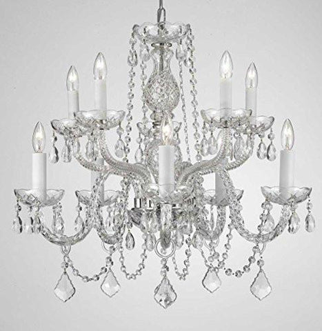 Chandelier Lighting Empress Crystal (Tm) Chandeliers H25" X W24" 10 Lights Swag Plug In-Chandelier W/ 14' Feet Of Hanging Chain And Wire - A46-B15/Cs/1122/5+5
