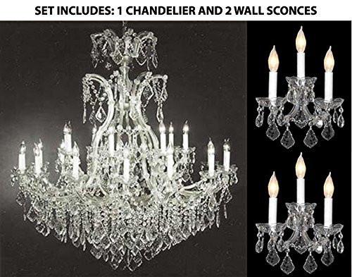 Set Of 3 - 1 Maria Theresa Crystal Chandeliers Lighting H 52" W 46" And 2 Wall Sconce Crystal Lighting H14" x W11.5" Trimmed With Spectra (Tm) Crystal - Reliable Crystal Quality By Swarovski - 1Ea-Cs/52/2Mt/24+1 + 2Ea-Cs/2813/3-Sw