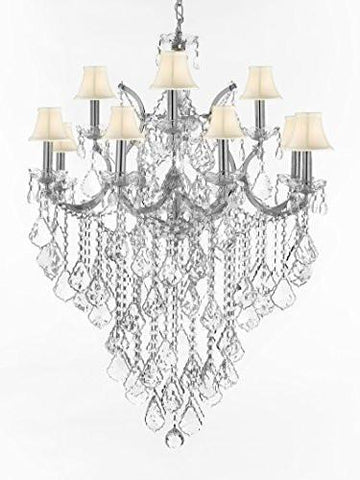 Maria Theresa Chandelier Lighting Crystal Chandeliers With White Shade H40 "X W28" Chrome Finish - J10-Sc/Whtshd/B12/Chrome/26049/12+1
