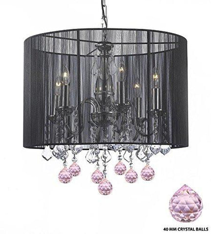 Crystal Chandelier Chandeliers With Large Black Shade And Pink Crystal Balls H 19.5" X W 18.5" - J10-B76/1124/6