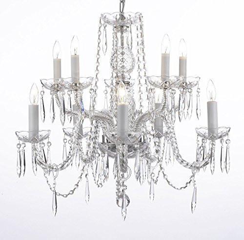 Crystal Icicle Waterfall Chandelier Lighting Dining Room Chandeliers H25" X W24" 10 Lights Swag Plug In-Chandelier W/ 14' Feet Of Hanging Chain And Wire - G46-B15/B10/1122/5+5