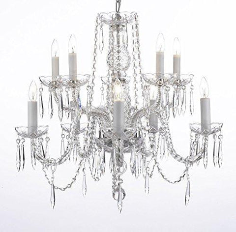 Crystal Icicle Waterfall Chandelier Lighting Dining Room Chandeliers H25" X W24" 10 Lights Swag Plug In-Chandelier W/ 14' Feet Of Hanging Chain And Wire - G46-B15/B10/1122/5+5