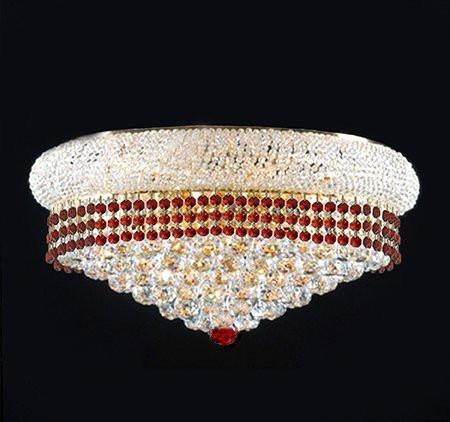 Flush French Empire Crystal Chandelier Lighting Trimmed With Ruby Red Crystal Good For Dining Room Foyer Entryway Family Room And More H15" X W24" - F93-Flush/B74/542/15