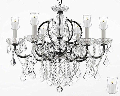Nineteenth C. Baroque Iron & Crystal Chandelier Lighting Dressed With Empress Crystal (Tm) With Candle Votives H 25" X W 26" - G83-B31/994/6