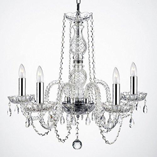 Empress Crystal (Tm) Chandelier Lighting With Chrome Sleeves H25" W24" Swag Plug In-Chandelier W/ 14' Feet Of Hanging Chain And Wire - G46-B15/B43/384/5