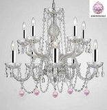 Empress Crystal (Tm) Chandelier Chandeliers Lighting with Pink Color Crystal Balls w/Chrome Sleeves! Swag Plug in-Chandelier W/ 14' Feet of Hanging Chain and Wire! - G46-B43/B15/B76/1122/5+5