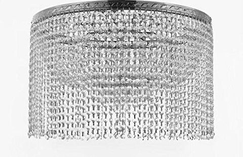 French Empire Crystal Semi Flush Chandelier Chandeliers Lighting With Crystal Bead Shade / Curtain H19" X W24" - F93-Flush/B68/Cs/870/9