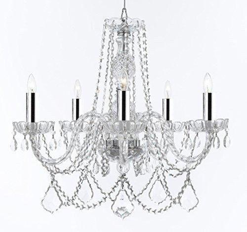 Swarovski Crystal Trimmed Murano Venetian Style Chandelier Crystal Lights Fixture Pendant Ceiling Lamp for Dining Room, Living Room - with Large, Luxe Crystals w/Chrome Sleeves! H25" X W24" - A46-B43/B94/B89/384/5SW
