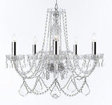 Swarovski Crystal Trimmed Murano Venetian Style Chandelier Crystal Lights Fixture Pendant Ceiling Lamp for Dining Room, Living Room - with Large, Luxe Crystals w/Chrome Sleeves! H25" X W24" - A46-B43/B94/B89/384/5SW