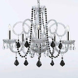 MURANO VENETIAN STYLE ALL-CRYSTAL CHANDELIER WITH BLACK COLOR CRYSTAL W/CHROME SLEEVES! - A46-B43/BLACKB2/385/5