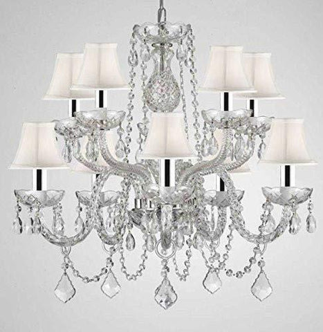 Crystal Chandelier Chandeliers Lighting with White Shades w/Chrome Sleeves H 25" X W 24" - G46-B43/WHITESHADES/CS/1122/5+5