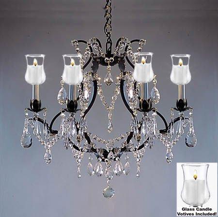 Crystal Chandelier W/ Candle Votives H19" W20" - For Indoor / Outdoor Use Great For Outdoor Events Hang From Trees / Gazebo / Pergola / Porch / Patio / Tent - F83-B31/3030/6