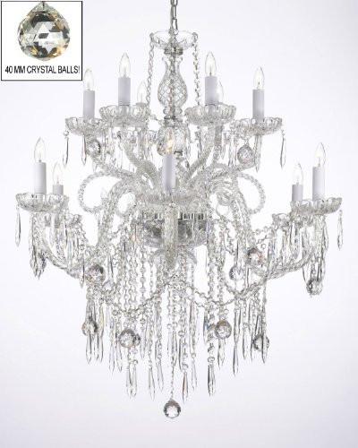 All Crystal Chandelier W/ 40Mm Crystal Balls & Crystal Icicles - A46-B29/3/385/6+6