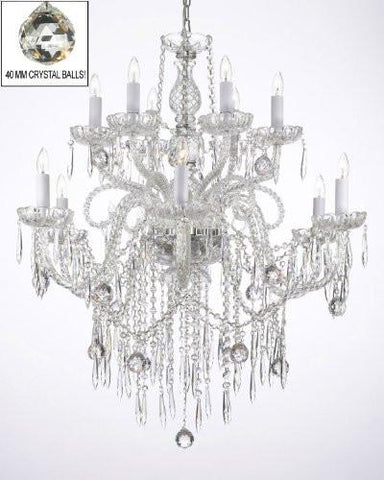 All Crystal Chandelier W/ 40Mm Crystal Balls & Crystal Icicles - A46-B29/3/385/6+6