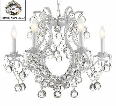 Swarovski Crystal Trimmed Chandelier White Wrought Iron Crystal Chandelier Lighting H 19" W 20" Dressed With Feng Shui 40Mm Crystal Balls - A83-B6/White/3530/6 Sw